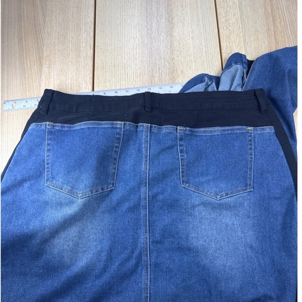 Akira Mixed Media Denim Maxi Skirt Blue Black High Slit Plus Size‎ 1X
